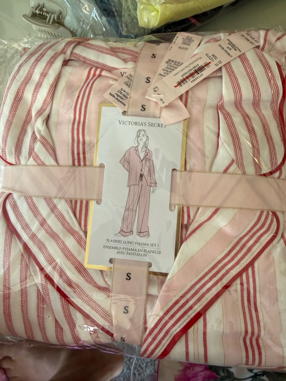 Victoria's Secret Pink & White Striped Flannel Pajama Set